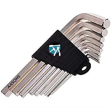 AASONS Hex Allen Key Set of 9 Pieces 1.5mm to 10mm with Holder (Silver/Black) (Silver)