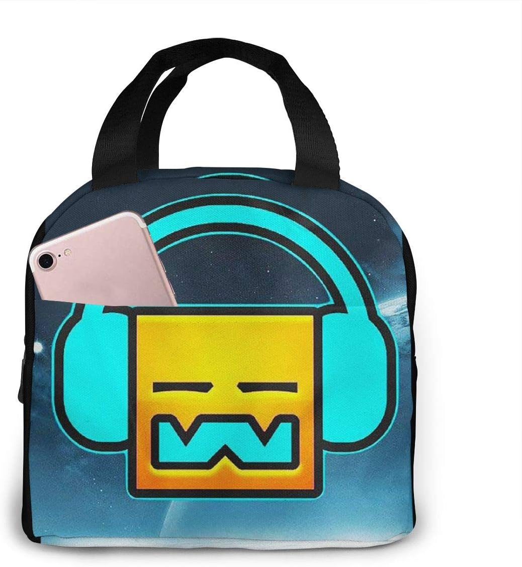 Lunch Bags For Men Women, Geometry Dash Robtop Games Insulated Durable Lunch Box Tote Bag Cooler Bag For Work School Picnic Travel Beach