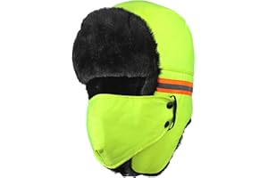 haozaikeji Winter High Visibility Trapper Hat Faux Fur Ushanka Hat with Face Mask Reflective Safety Work Cap for Cold Weather