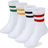 COTTON DAY Unisex School Kids Boys Girls Soft Cotton Black White Gray Navy Khaki Athletic Socks with Retro Stripes