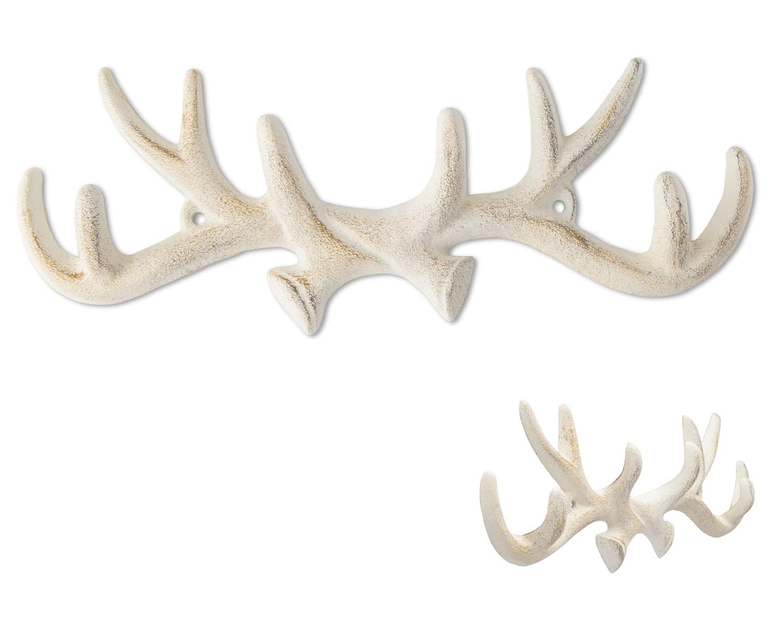 Comfify Vintage Cast Iron Deer Antlers Wall Hooks Antique Finish Metal Clothes Hanger Rack w/Hooks | Includes Screws and Anchors | in Antique White|