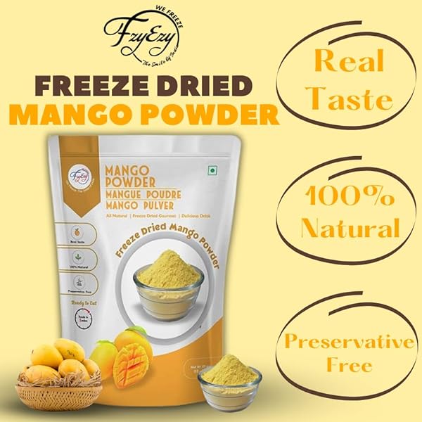 FZYEZY HEALTHY PREMIUM FREEZE DRIED MANGO FRUIT | NATURAL, NON-GMO, GLUTEN-FREE, VEGAN | NO ADDED SUGAR & PRESERVATIVES & ARTIFICIAL FLAVOR & COLOR | SUPPORTS ENERGY, ENDURANCE, AND HEALTH | PANTRY GROCERIES PERFECT FOR CAMPING & TRAVELLING | READY TO MIX POWDER IN YOUR FAVORITE RECIPES (MANGO POWDER | 227 GM)