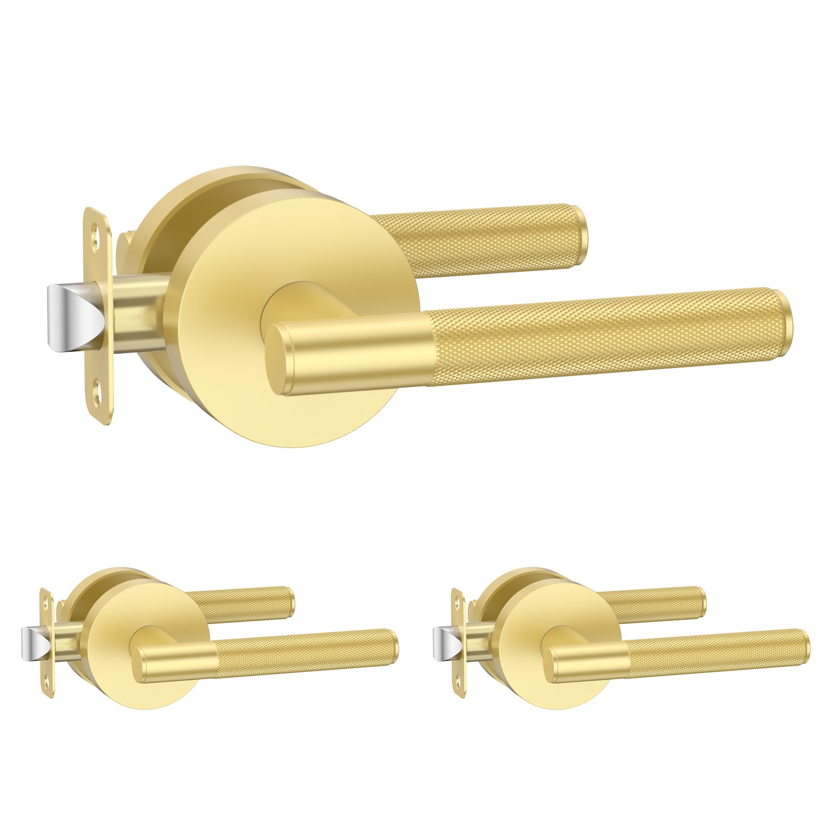 Photo 1 of Amerdeco 3 Pack Brushed Gold Passage Door Handles,Heavy Duty Non-Locking Door Lever for Hall, Closet,Office Area, Shopping Malls AM0016