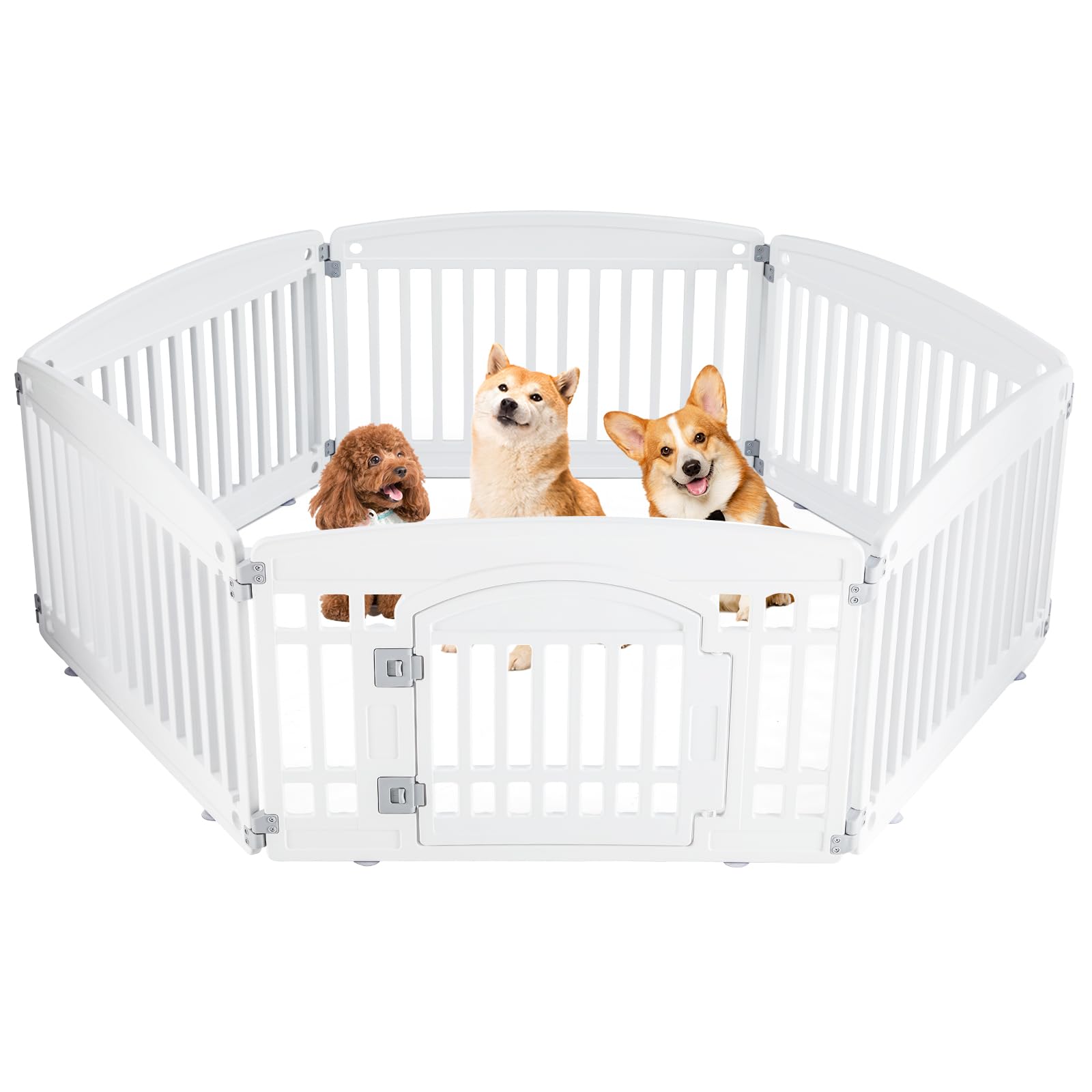 Sweetcrispy Plastic Dog Playpen - 6-Panel 24" Expandable & Durable Pet Fence for Medium Dogs - Indoor & Outdoor Portable Puppy Playpen with Secure Locking Door, White Image