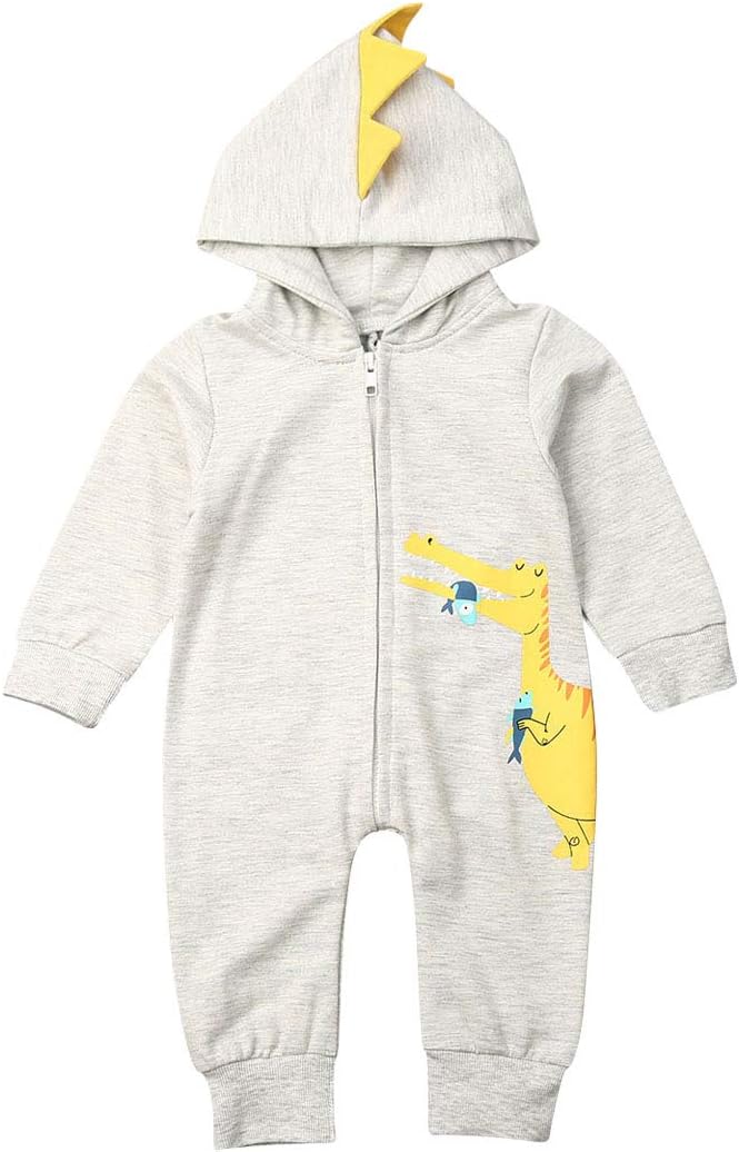 Newborn Infant Kids Boys Girls Cute Cartoon Shark Long Sleeve Zipper Hooded Romper Jumpsuit Top Outfits Clothes