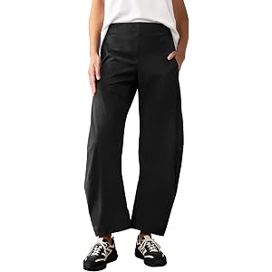 INFULEIMU Womens Elastic Waist Barrel Travel Pants Baggy Tapered Leg Ankle Hiking Pants with Pockets 2026