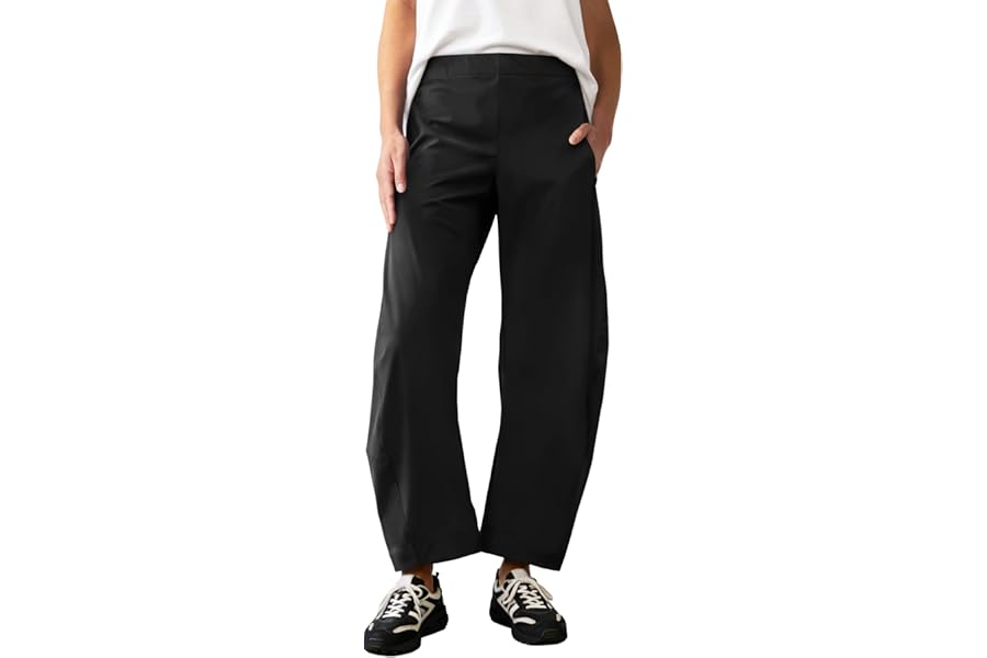 INFULEIMU Womens Elastic Waist Barrel Travel Pants Baggy Tapered Leg Ankle Hiking Pants with Pockets 2026