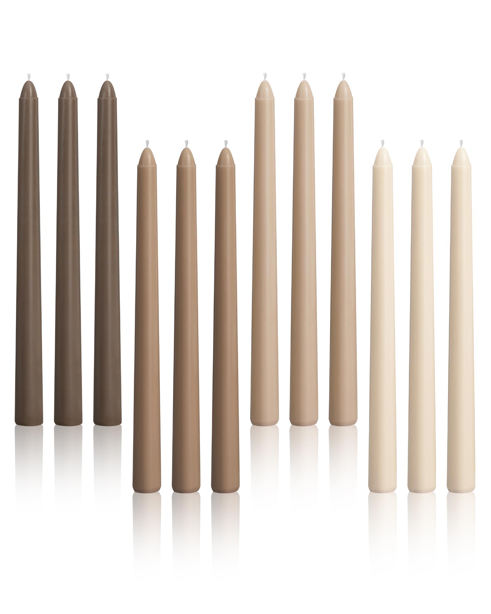Photo 1 of 10-Inch Tall Dripless Taper Candles Set of 12 - Tapered Candlesticks - Smokeless, Unscented, Long Burning - Hand Poured, Colored for Home Decor Wedding, Dinner - Brown