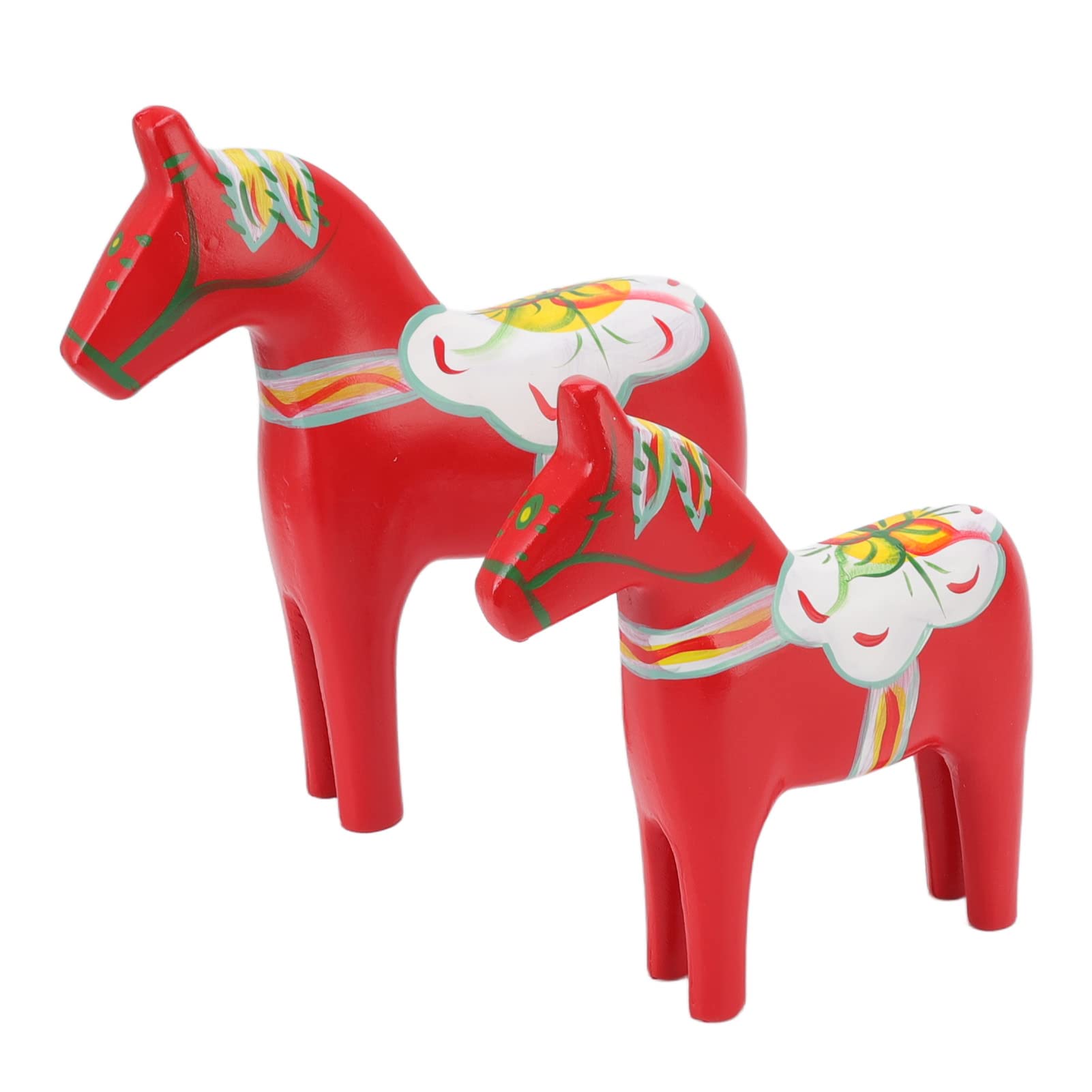 Asixxsix Wooden Swedish Dala Horse, Set of 2 Hand Painted Red Dalecarlian Horse Ornaments, Scandinavian Style, Christmas Decoration Gift