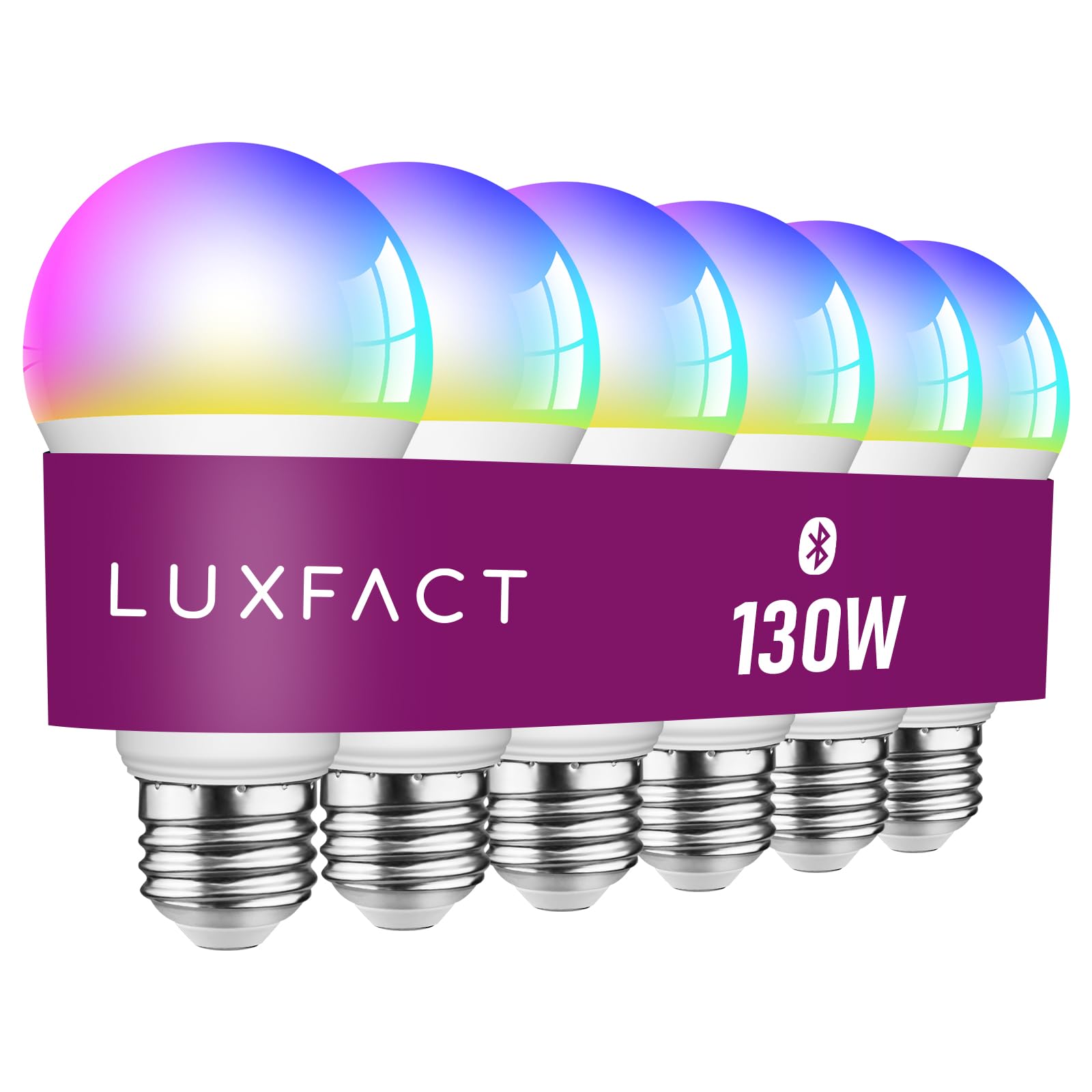 Photo 1 of LUXFACT Alexa Light Bulbs 130W Equivalent 6 Pack, Smart Light Bulbs RGBCW Color Changing, A19 E26 Bluetooth Light Bulb Directly Compatible with Alexa/Smart Life, No WiFi Required, 11W 1300LM