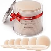 6 Pairs - Nipple Covers for Women - Ultra Thin Reusable Silicone Pasties, Invisible Adhesive Breast Petals (Crème, A-C)