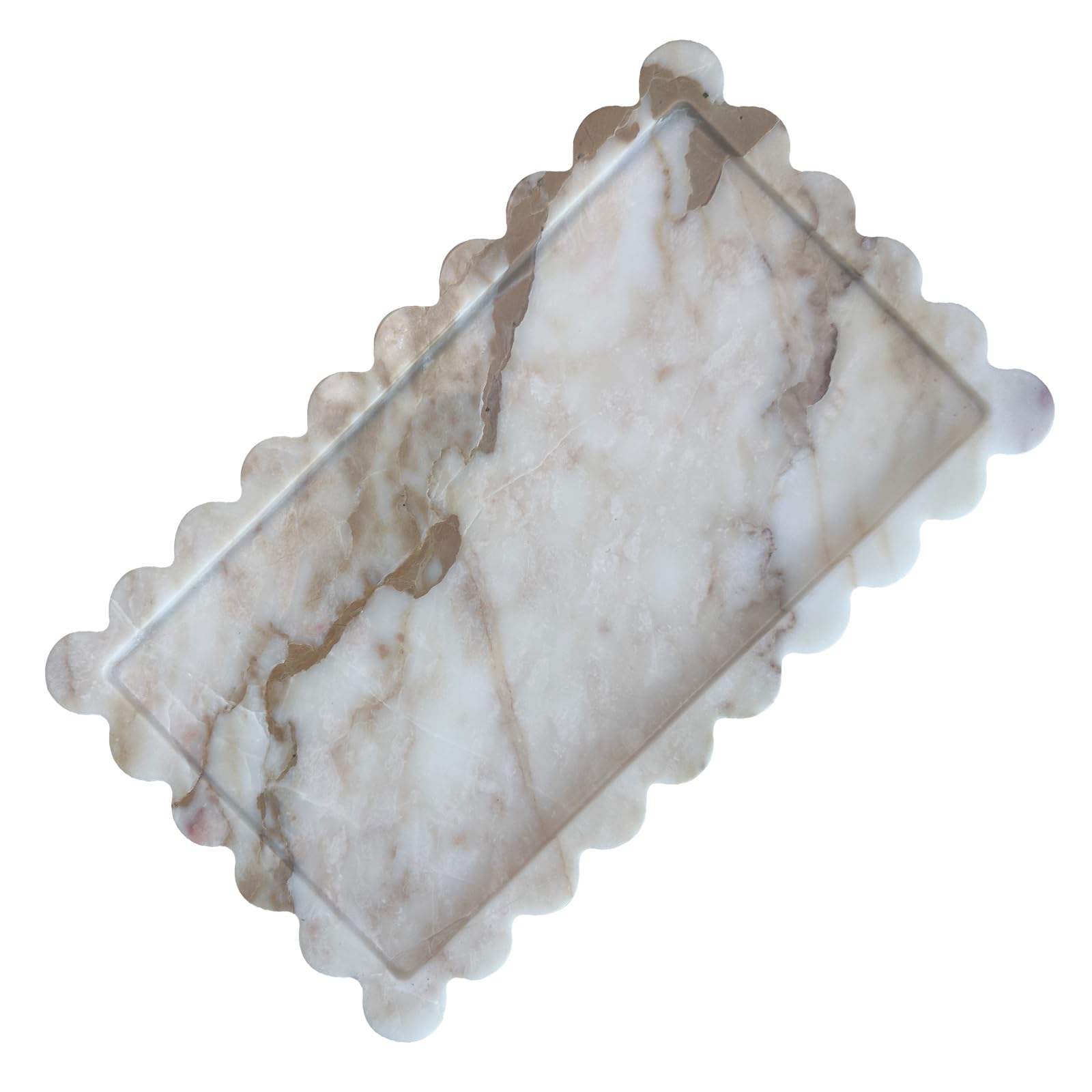 Photo 1 of 13.4 x 8 inch Large Marble Tray with Scalloped Edge, Rectangle Decorative Tray for Dresser Home Decor (Calacatta Gold)