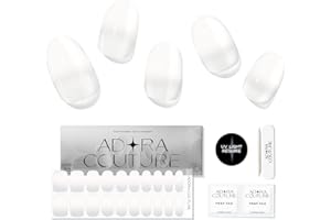 Adora Couture Semi Cured Gel Nail Strips with 20 Pieces, Salon Quality Nail Wraps for Women, Clean Milky White French Ombre UV Gel Nail Stickers, UV Light Required, Milky Clean