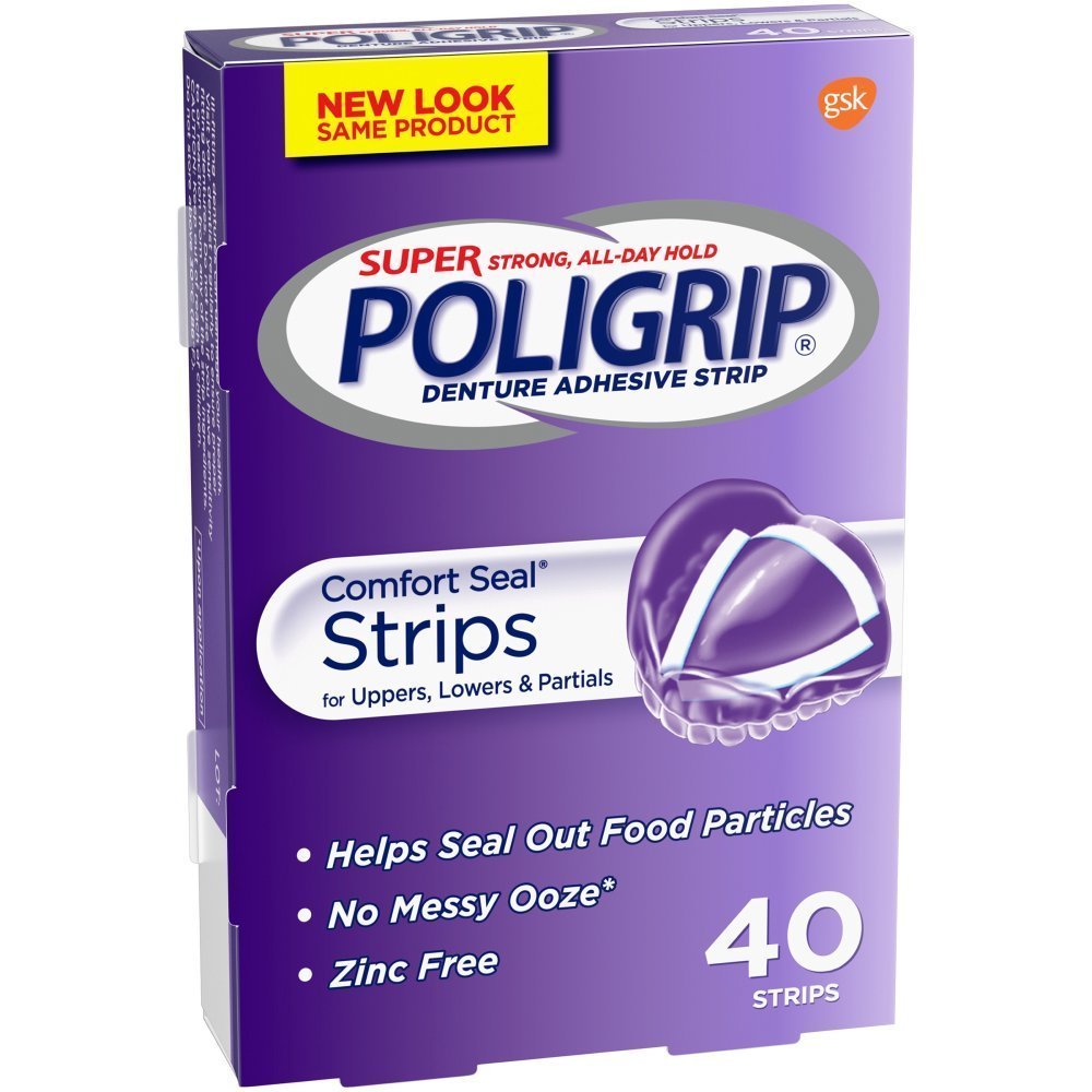 Super Poligrip Strips Size 40 Ct Poligrip Strong All Day Comfort Seal Denture Adhesive Strips : Beauty