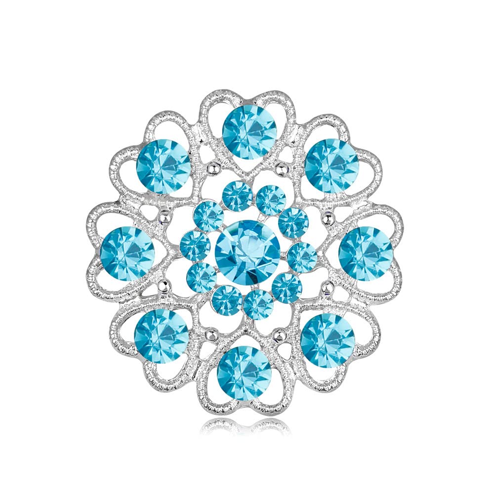 Women's Alloy Brooch Heart Style Brooch Colourful Rhinestone Brooch Exquisite Tiny Flower Brooch for Women Lake Blue