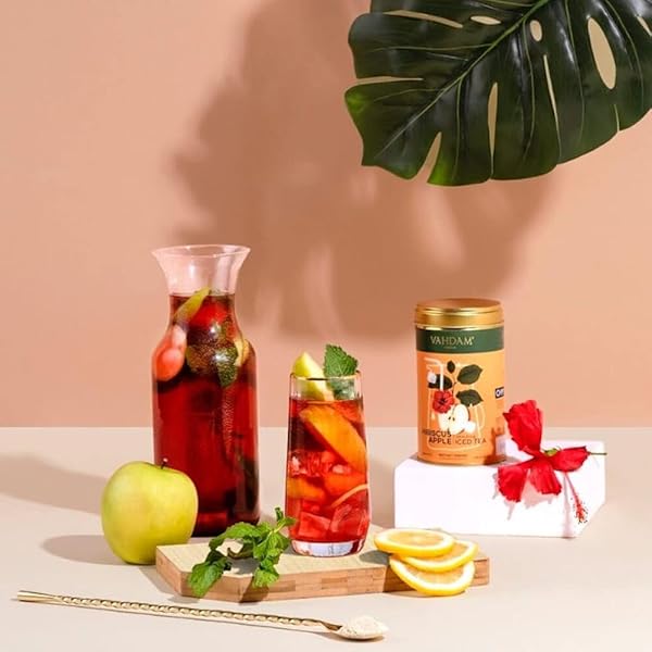 HIBISCUS APPLE ICED TEA INSTANT PREMIX (60 SERVINGS/12 QUARTS) LIGHTLY SWEETENED ICED TEA | TARTY HIBISCUS & SWEET APPLE | BEST FOR MOCKTAILS & COCKTAILS | PACKED IN TIN CADDY, 150G/5.29OZ | VAHDAM
