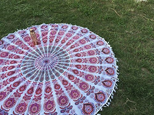 Limited Time SALE!! Ultimate All Round Beach Towels Round Tapestry Mandala Round Tapestries Cotton Round 72” (Pink Peacock)