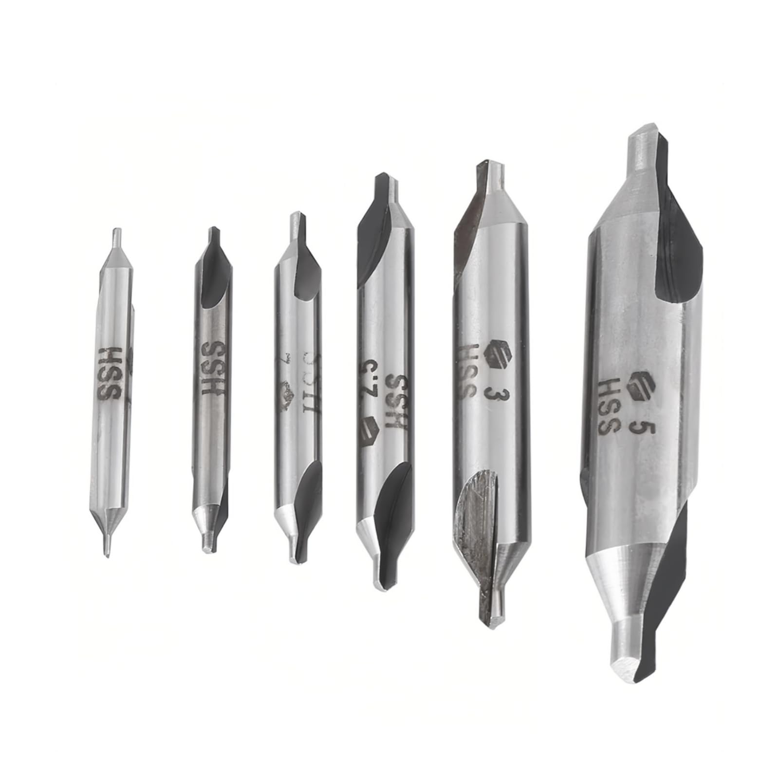 6Pcs HSS Center Drill Bits Set,1/1.5/2/2.5/3/5mm 60 Degree Lathe Mill Combined Centre Drill Countersink Bit kit for Lathe Metal Positioning and Chamfering Processing