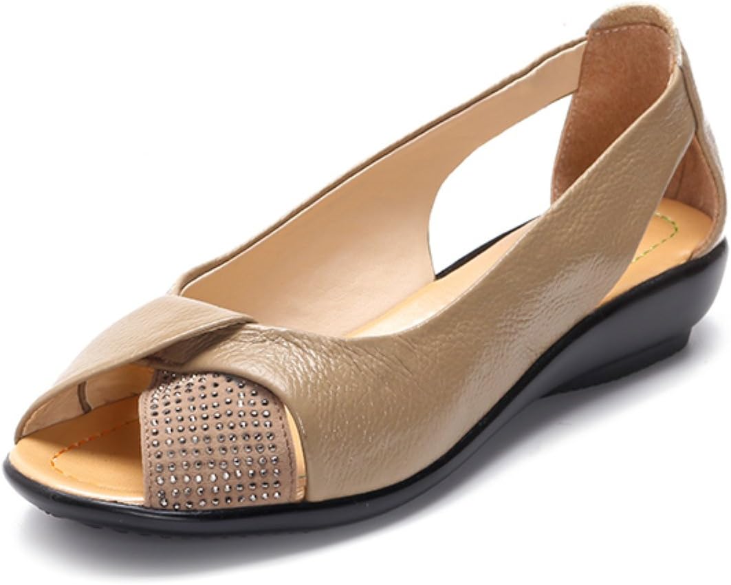 Socofy Womens Ladies Peep Toe Sandals Summer Cut Out Shoes Casual Ballet Pumps Slip On Flat Shoes Punched Open Toe Wedge Comfort Work Loafers Rhinestones Breathable Shoes Size 3-8 UK Black Blue Camel