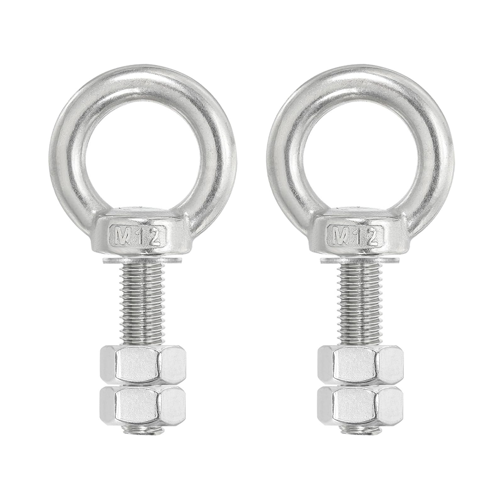 PATIKIL Lifting Shoulder Eye Bolts, 2 Pack M12x40 Screw Bolt 304 Stainless Steel Eye Bolts Threaded Screw Eyebolt Shoulder Ring with Double Nuts Fixed for Lifting Hanging