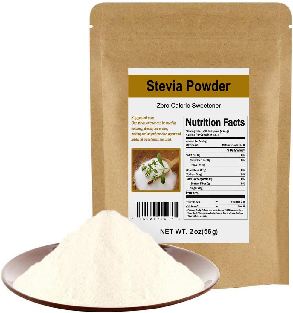 Organic Stevia Powder Natural Sweetener Zero Calorie Sugar Substitute 2oz