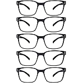 SIGVAN Blue Light Blocking Reading Glasses for Men Women Computer Spring Hinge Readers Square Frame Glasses 5 Packs (5 Black, 1.25)