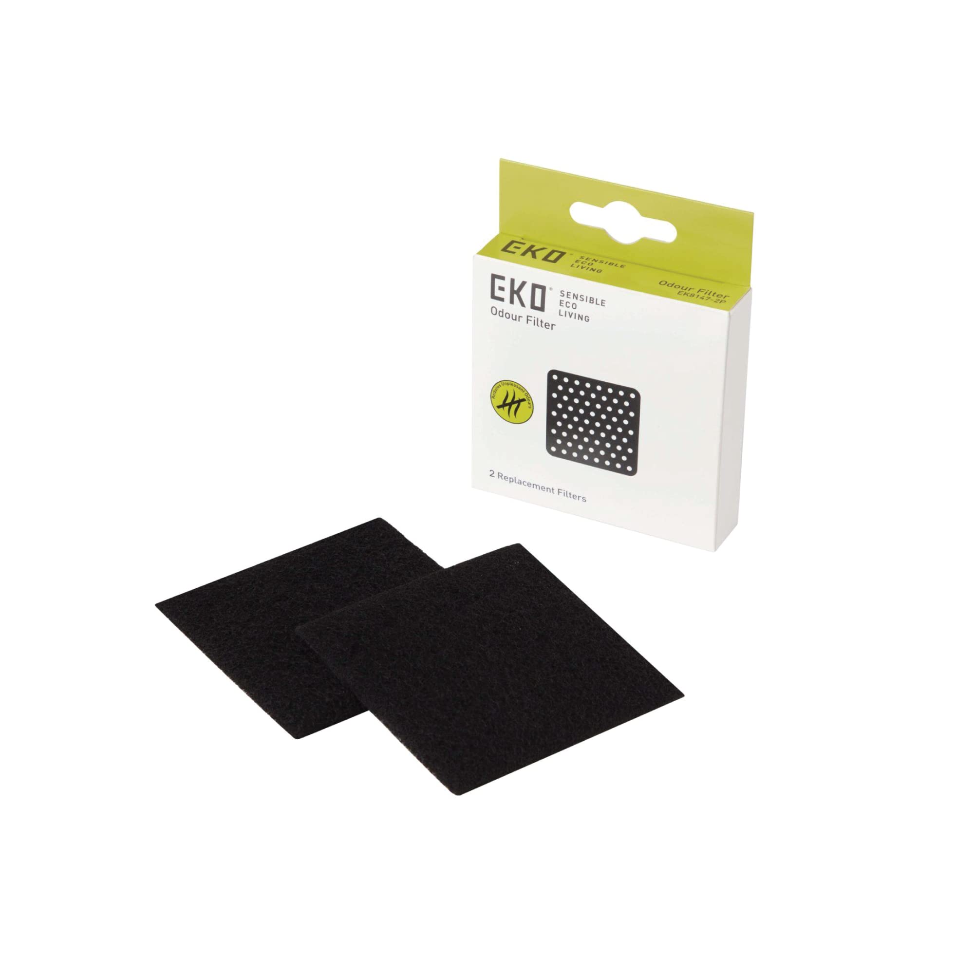 EKO Odour Filter Refills for Kitchen Bin and Compost Bin, Activated Charcoal Deodorizer, Strong Charcoal Odour Absorber, 2 Pieces