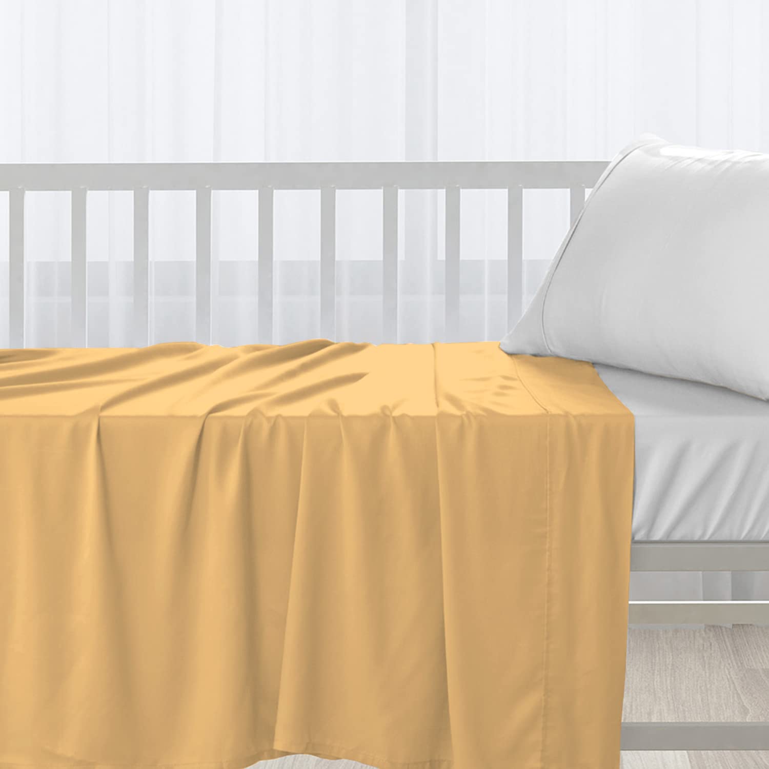 Pizuna Cotton Flat Crib Sheets 120x150cm For Babies Golden Yellow, 1pc 400 Thread Count 100% Long Staple Cotton Luxurious Sateen Weave Baby Flat Sheet With Stylish 5cm Hem By (Crib Sheet)