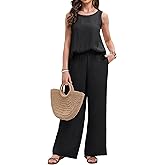 RuoRayVan Women's 2 Piece Casual Outfits Sleeveless Top and Wide Leg Palazzo Pants Set