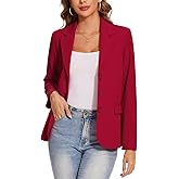 MINTLIMIT Blazers for Women Business Casual Blazer Jackets Dressy Work Professional Office Outfits Lapel Pockets (Red, Size 2XL)