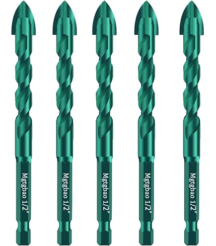 HUHAO 5-Piece Masonry Drill Bit Set - 3/16" Carbide Tip, 1/4" Hex Shank, For Tile, Glass, Concrete, Brick, And Ceramic