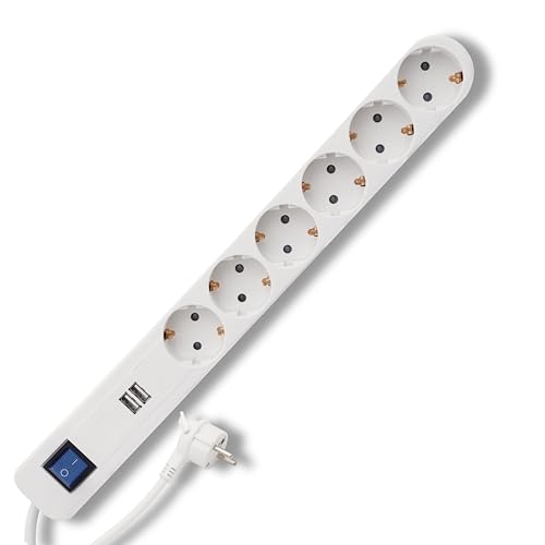REV Steckdosenleiste Ice - Mehrfachsteckdose 6-Fach + 2X USB, 1,4m, max. 3680W, weiß
