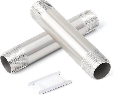 ERGAOBOY 2 Pcs 150mm 1/2in BSP Nipple Cast Pipe 304 Stainless Steel