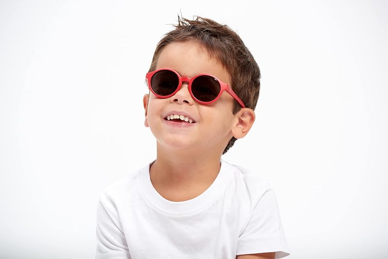, Occhiali da Sole per Bambini 2-4 anni, 100% protezione UV - CAT 3, Protezione laterale, Comfort ottimale, Aste regolabili a 360°, Rosso