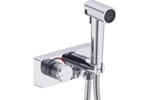 HOMYEP Brass Handheld Toilet Bidet Sprayer Attachment 4-Inch RV Camper Shower Valve Hot and Cold Water Outdoor Faucet, Through-Wall or Mount on Bathroom Vanity, 2 Function Spray Jet, Chrome