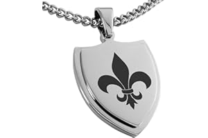 Tioneer Stainless Steel Fleur De Lis Shield Pendant Necklace