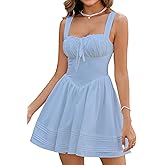 HTZMO Women Summer Casual Square Neck Mini Sundress Corset A Line Flowy Swing Cute Graduation Party Short Dress