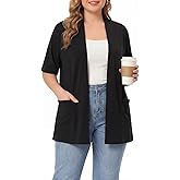 weijalle Plus Size Cardigan for Women Short Sleeve Cardigan with Pockets Summer Tops Lightweight Cover Up Layer