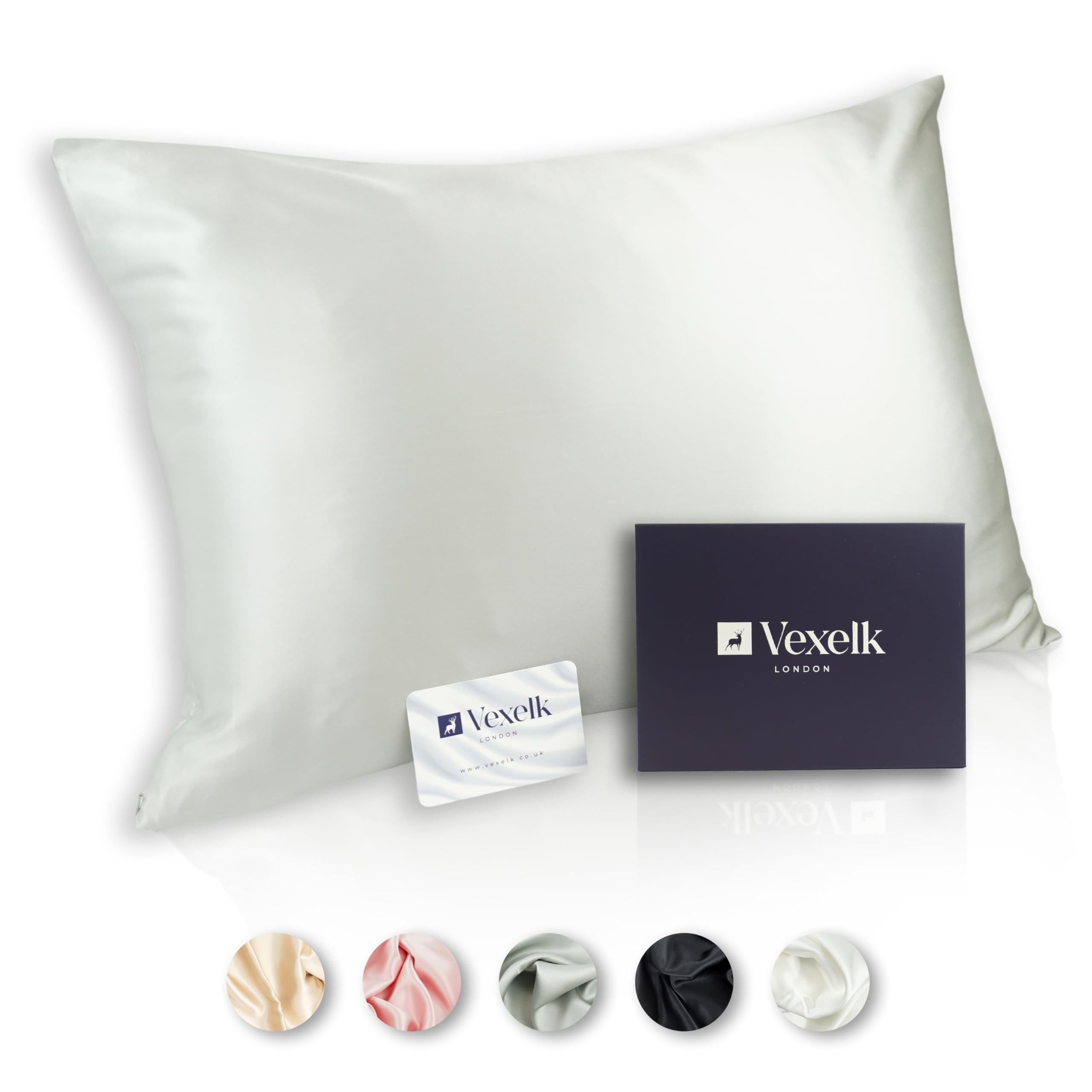 100% Pure Mulberry Silk Pillowcase For Youthful Skin and Hair, Luxurious 22 Momme 6A Grade Ultra Soft & Smooth Silk with Hidden Zipper & Premium Box For Gifting, Standard Size 50x75cm (Silver)