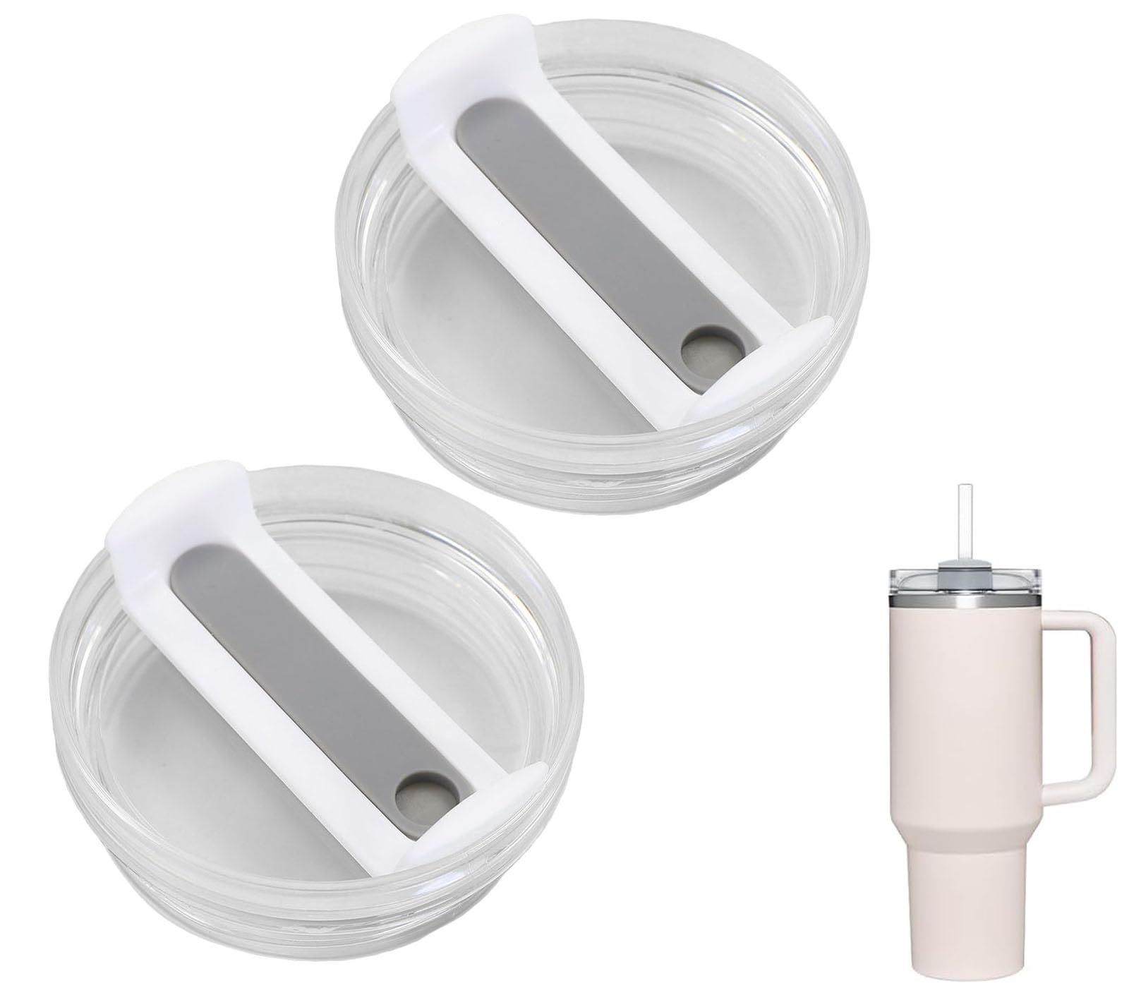 Photo 1 of 2pcs Tumbler Lid for 40oz Stanley Cup,Replacement 40 oz Tumbler Lid,Dustproof Spill Proof Splash Resistant Tumbler Lids Reusable Tumbler Cover for Stanley and More Coffee Mugs (Transparent Grey+White)