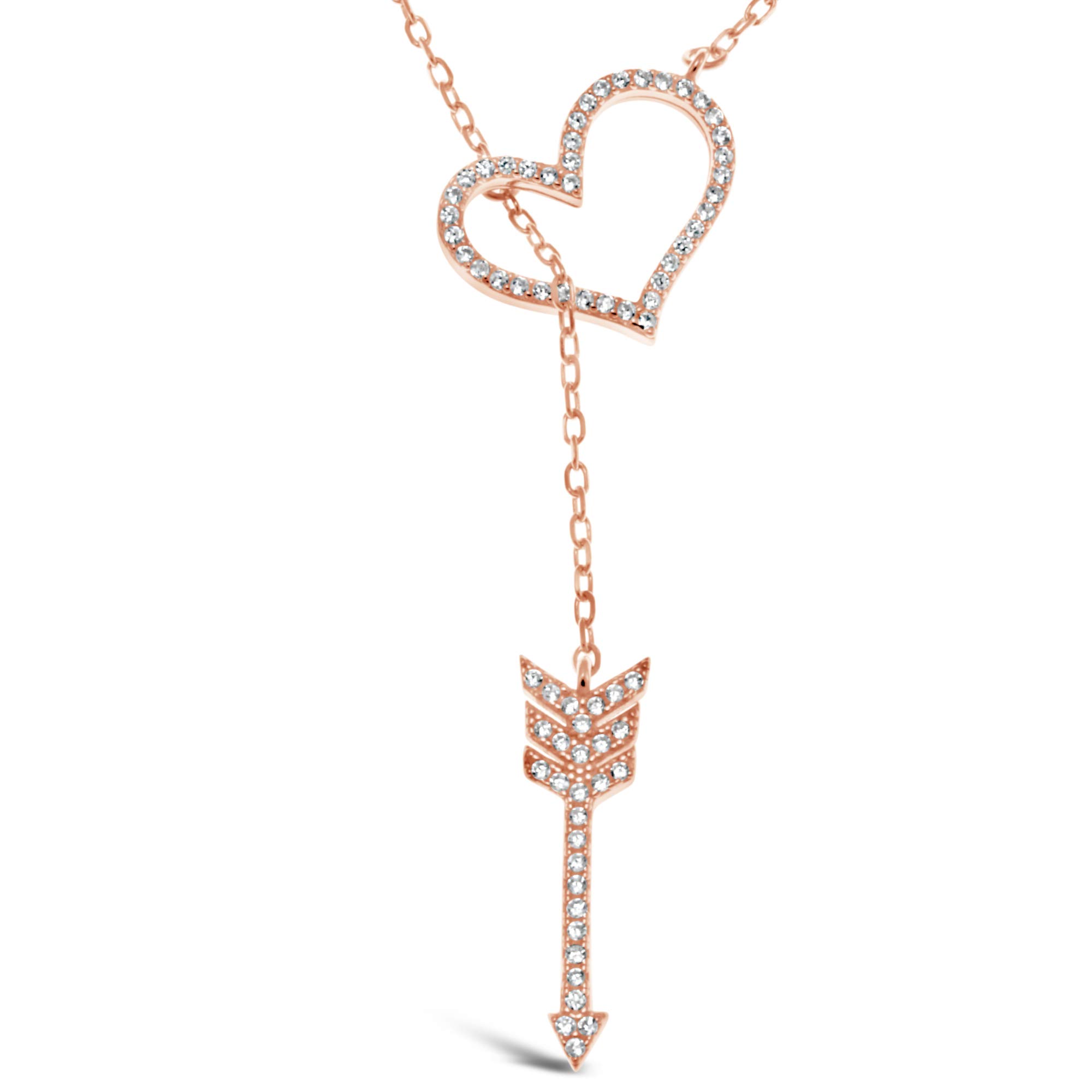Alexander Castle Rose Gold plated Sterling Silver arrow through heart necklace with adjustable chain and jewellery gift box