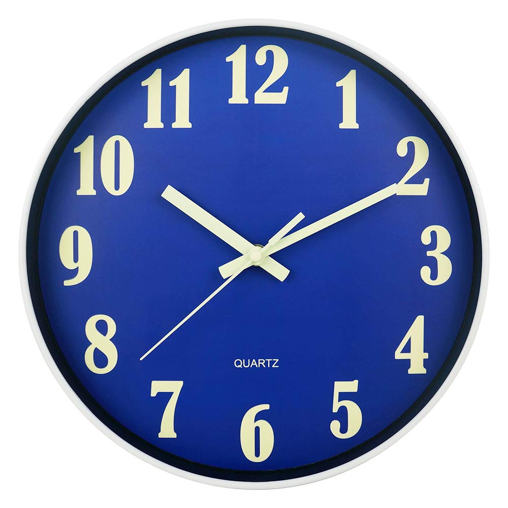 Photo 1 of JoFomp Glow in The Dark Clock, 12 Inch Modern Silent Non Ticking Wall Clocks Battery Operated, Night Light Wall Clock for Living Room Decor, Wall Clock Decorative for Kitchen Bedroom (Blue)