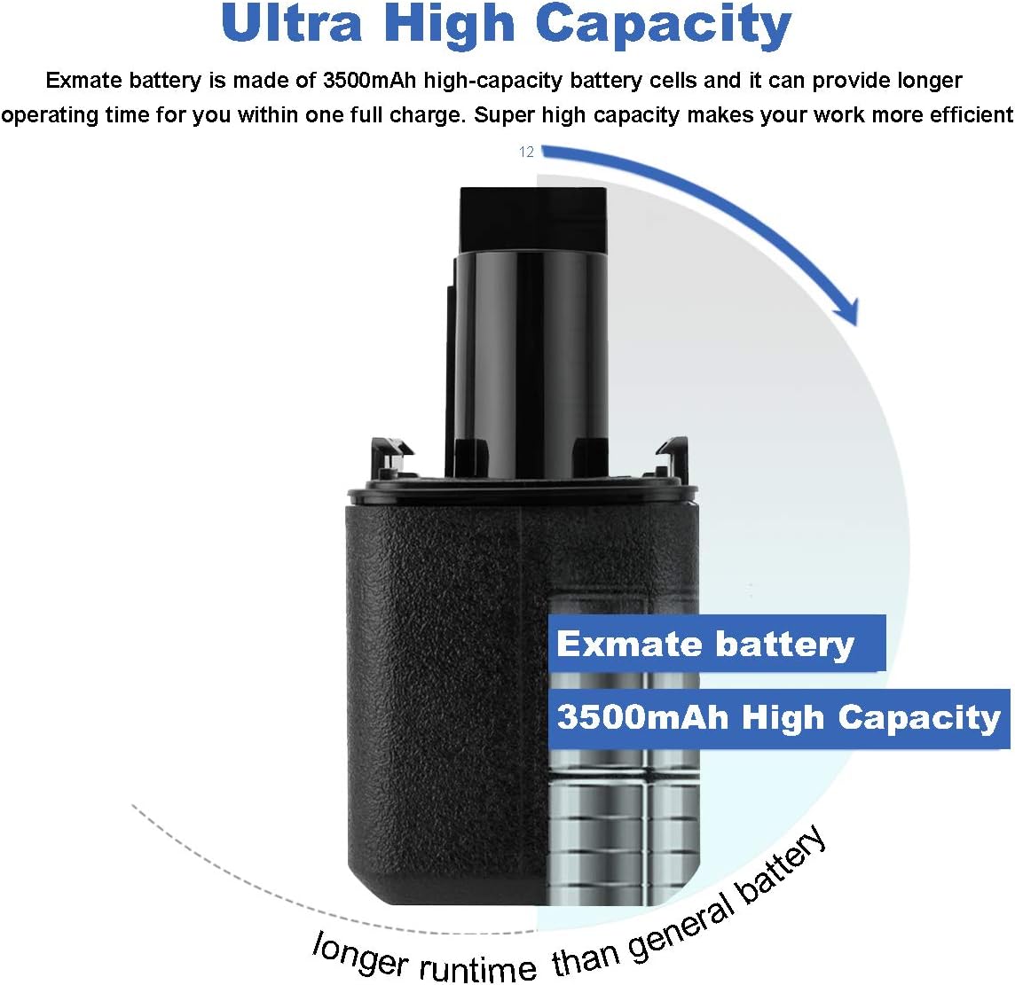 Exmate 12V 3.5Ah Battery for Bosch PSR120 3300K BAT011 BH1214H BH1214L BH1214MH 2607335055 2607335081 2607335055 2610910405 2607335071 - Image 4