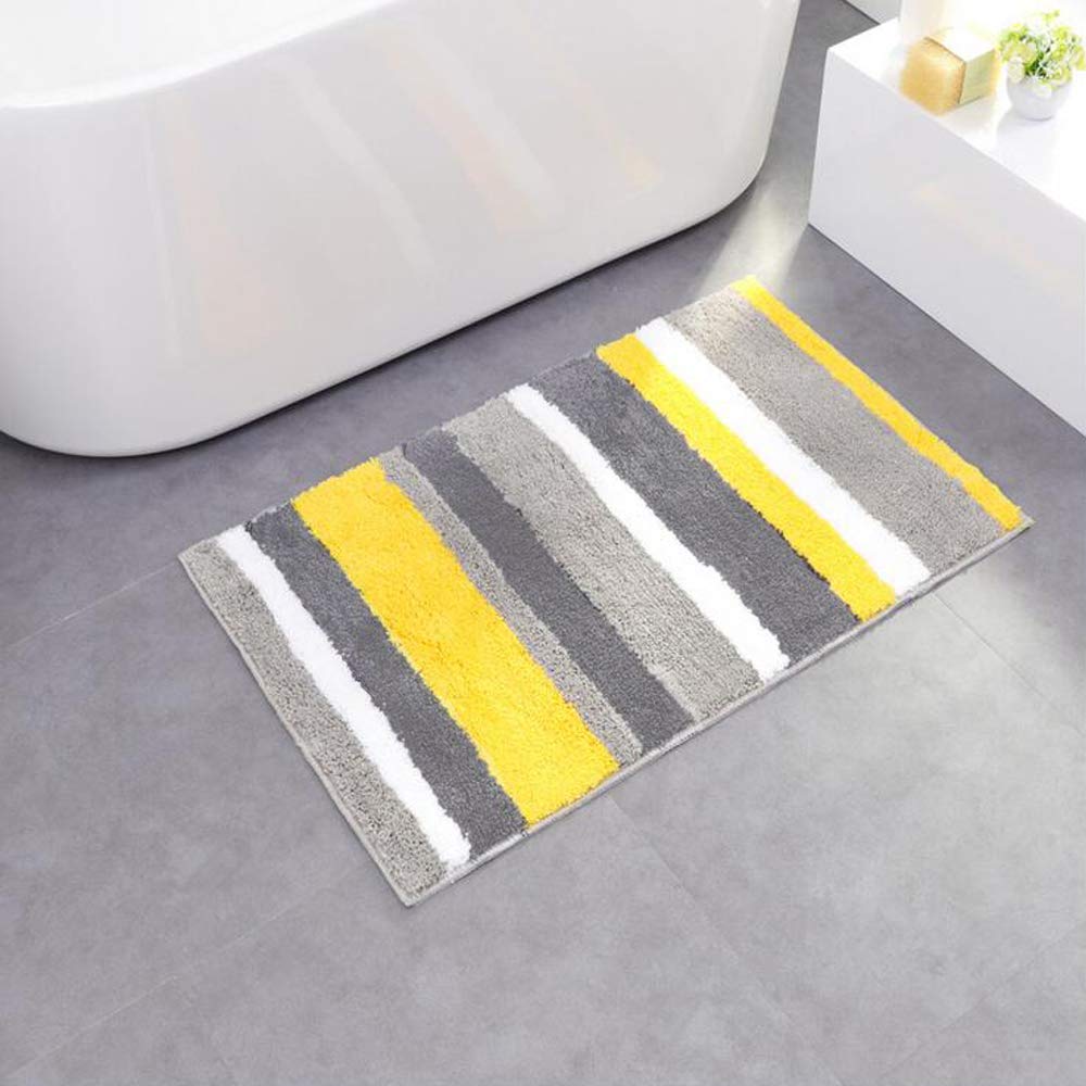 Bathroom Rug Mat Non-slip Plush Carpet Mats Shower Bath Rug Machine Washable Perfect for Tub, Shower, and Bath Room (18×26", Yellow/Grey)