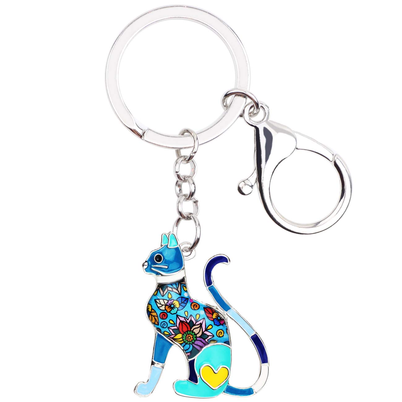 WEVENI Alloy Elegant Cat Keychain Accessories Kitten Jewelry Car Wallet Charms For Women Girls (Blue2)