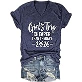 Girls Trip Cheaper Than Therapy Tshirt Women Funny Letter Print Short Sleeve V Neck T Shirt Summer Vacation Tees