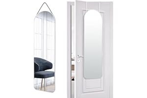 FINEWF 47x14 Mirror Full Body Length Door Hanging/Rope Hang/Wall Mounted Metal Frame Arch Mirrors for Bedroom Entryway Dressing Living Room 47 14 inch Silver