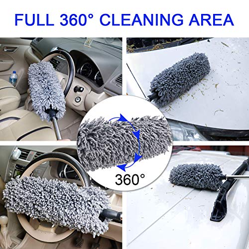 Car Duster, Anumit Car Microfiber Duster Cleaner with Long Extendable Handle, 2 Lint Microfiber Cleaning Cloths, Multipurpose Perfect Duster for Exterior Interior, Motorcycle, Pickup Truck, ATV, UTV - Thumbnail 2
