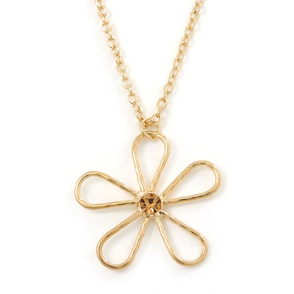 Avalaya Open Hammered Daisy Flower Pendant With Gold Tone Chain - 38cm Length/ 8cm Extension