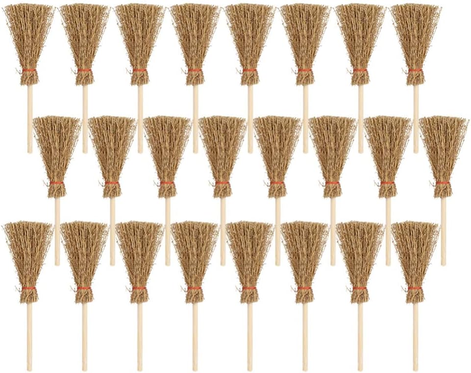 Ornament Hooks - SEWACC 24 Pieces Mini Brooms for Crafts Mini Straw Brooms with Red Ropes Halloween Decor Halloween Broom Halloween Props Ornaments Wizard Accessory for Home Office Decor